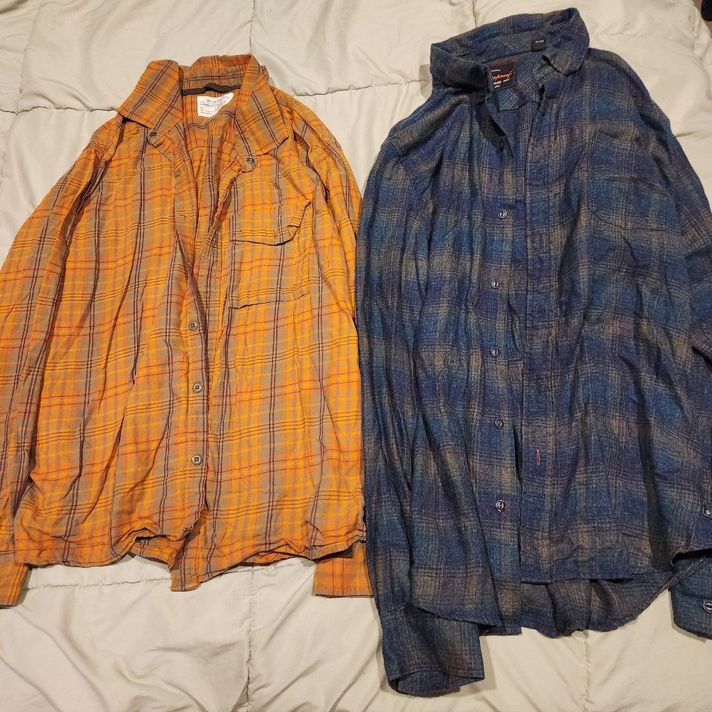Mens 2 Large Button Down Flannel Rei And Weatherproof Vintage Bundle